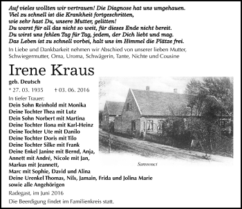 Traueranzeige von Irene Kraus von Mitteldeutsche Zeitung Köthen