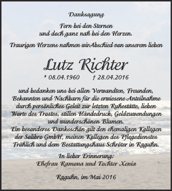 Traueranzeige von Lutz Richter von WVG - Wochenspiegel Bitterfeld