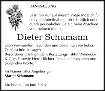 Traueranzeige von Dieter Schumann von Mitteldeutsche Zeitung Bernburg