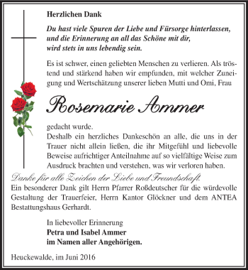 Traueranzeige von Rosemarie Ammer von Mitteldeutsche Zeitung Zeitz
