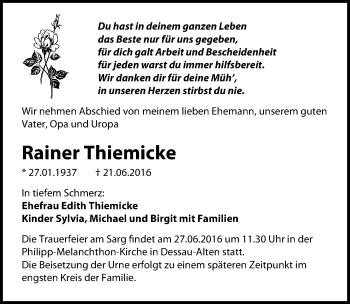 Traueranzeige von Rainer Thiemicke von Mitteldeutsche Zeitung Dessau-Roßlau