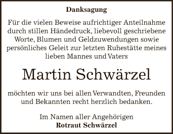 Traueranzeige von Martin Schwärzel von Super Sonntag Bernburg
