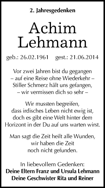 Traueranzeige von Achim Lehmann von Mitteldeutsche Zeitung Halle/Saalkreis