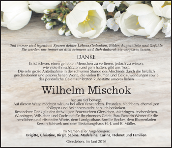 Traueranzeige von Wilhelm Mischok von Mitteldeutsche Zeitung Aschersleben