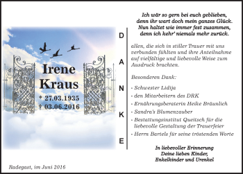 Traueranzeige von Irene Kraus von Mitteldeutsche Zeitung Köthen