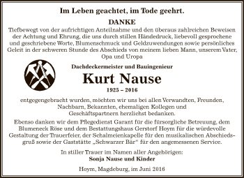 Traueranzeige von Kurt Nause von Super Sonntag Aschersleben