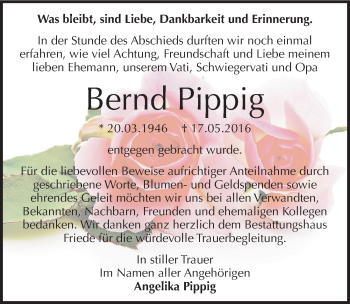 Traueranzeige von Bernd Pippig von Mitteldeutsche Zeitung Dessau-Roßlau
