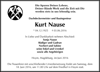 Traueranzeige von Kurt Nause von Mitteldeutsche Zeitung Aschersleben