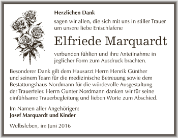 Traueranzeige von Elfriede Marquardt von Wochenspiegel Mansfelder Land