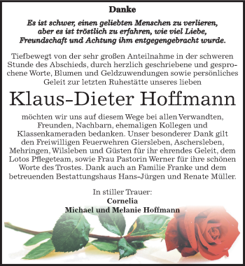 Traueranzeige von Klaus-Dieter Hoffmann von Mitteldeutsche Zeitung Aschersleben