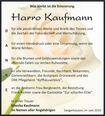 Traueranzeige von Harro Kaufmann von Super Sonntag SGH Mansf. Land