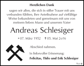 Traueranzeige von Andreas Schlesiger von Super Sonntag Zeitz