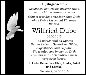 Traueranzeige von Wilfried Dube von Mitteldeutsche Zeitung Quedlinburg