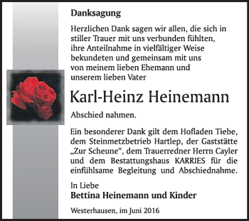 Traueranzeige von Karl-Heinz Heinemann von WVG - Wochenspiegel Quedlinburg