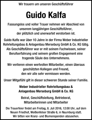 Traueranzeige von Guido Kalfa von Mitteldeutsche Zeitung
