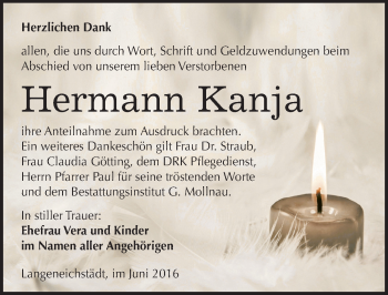 Traueranzeige von Hermann Kanja von Mitteldeutsche Zeitung Merseburg/Querfurt