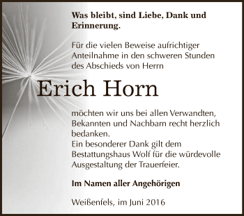 Traueranzeige von Erich Horn von WVG - Wochenspiegel NMB / WSF / ZTZ