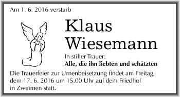 Traueranzeige von Klaus Wiesemann von Mitteldeutsche Zeitung Merseburg/Querfurt