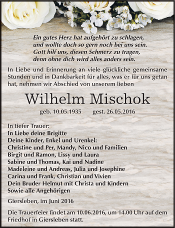 Traueranzeige von Wilhelm Mischok von Mitteldeutsche Zeitung Aschersleben
