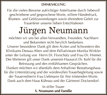 Traueranzeige von Jürgen Neumann von WVG - Wochenspiegel Dessau / Köthen