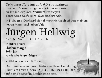 Traueranzeige von Jürgen Hellwig von Mitteldeutsche Zeitung Sangerhausen