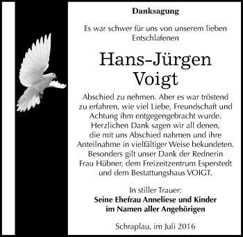 Traueranzeige von Hans-Jürgen Voigt von Mitteldeutsche Zeitung Merseburg/Querfurt