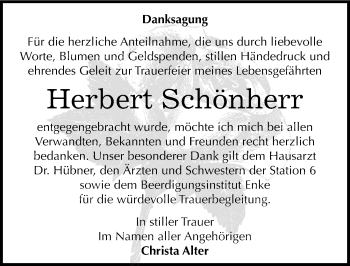 Traueranzeige von Herbert Schönherr von Mitteldeutsche Zeitung Dessau-Roßlau