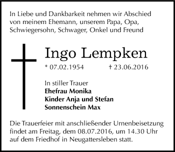Traueranzeige von Ingo Lempken von Mitteldeutsche Zeitung Bernburg