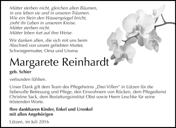 Traueranzeige von Margarete Reinhardt von Super Sonntag Merseburg