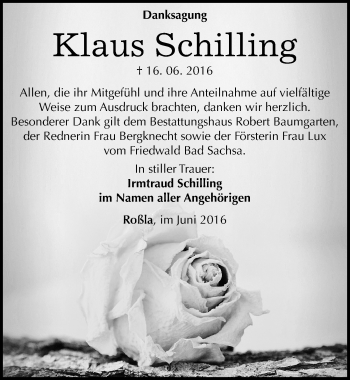 Traueranzeige von Klaus Schilling von Mitteldeutsche Zeitung Sangerhausen