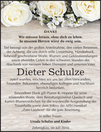 Traueranzeige von Dieter Schulze von Mitteldeutsche Zeitung Köthen