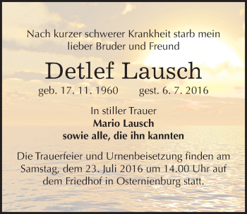 Traueranzeige von Detlef Lausch von Mitteldeutsche Zeitung Köthen