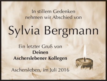 Traueranzeige von Sylvia Bergmann von Mitteldeutsche Zeitung Aschersleben