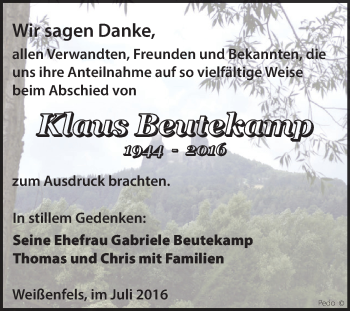 Traueranzeige von Klaus Beutekamp von WVG - Wochenspiegel NMB / WSF / ZTZ