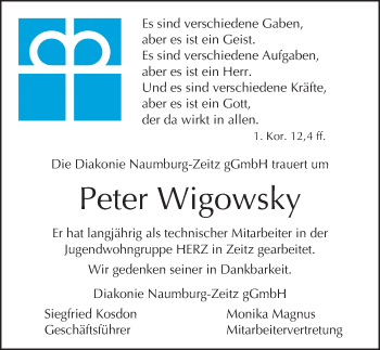 Traueranzeige von Peter Wigowsky von Mitteldeutsche Zeitung Zeitz