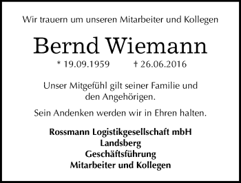 Traueranzeige von Bernd Wiemann von Mitteldeutsche Zeitung Halle/Saalkreis