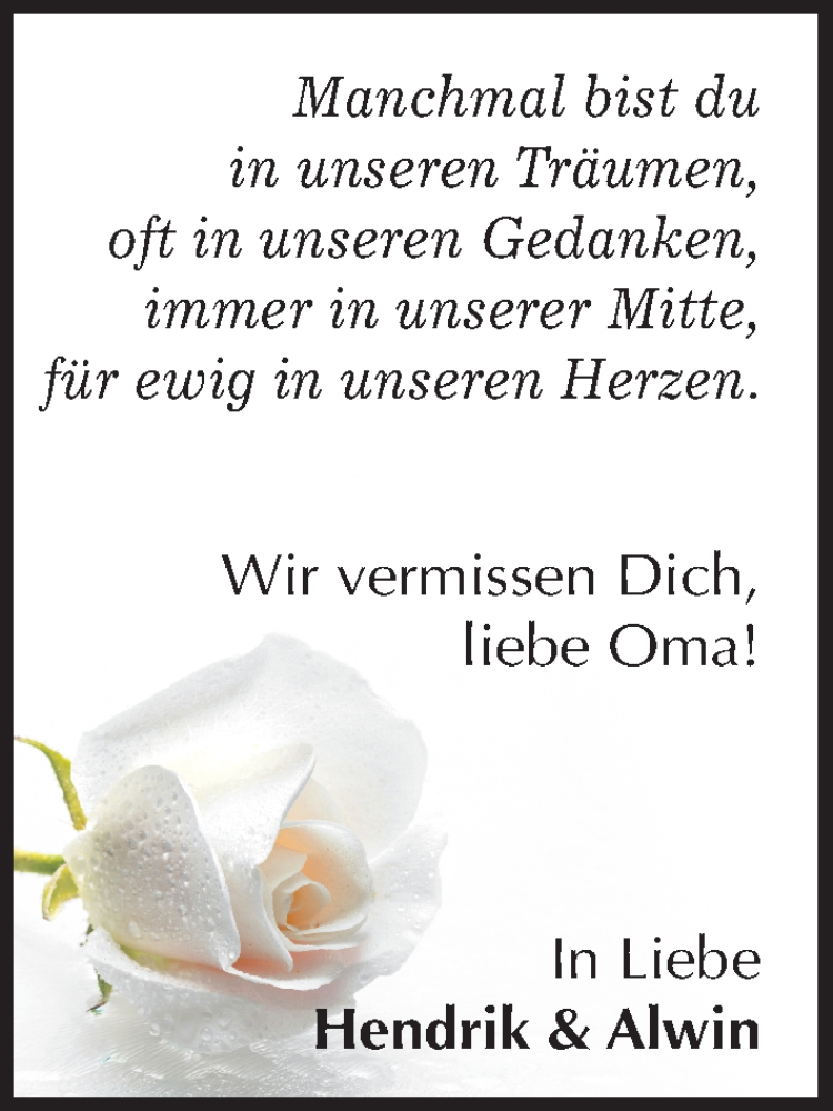  Traueranzeige für Oma  vom 09.07.2016 aus Mitteldeutsche Zeitung Wittenberg