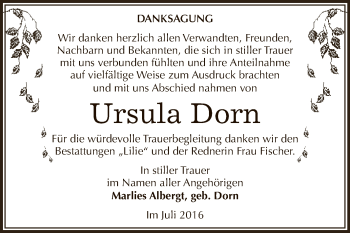 Traueranzeige von Ursula Dorn von WVG - Wochenspiegel Dessau / Köthen