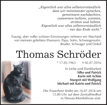 Traueranzeige von Thomas Schröder von Mitteldeutsche Zeitung Dessau-Roßlau