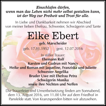 Traueranzeige von Elke Ebert von Super Sonntag Aschersleben