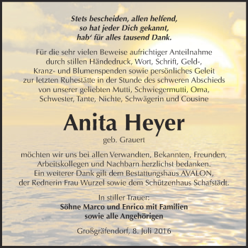 Traueranzeige von Anita Heyer von Super Sonntag Merseburg