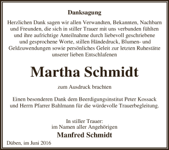 Traueranzeige von Martha Schmidt von WVG - Wochenspiegel Dessau / Köthen