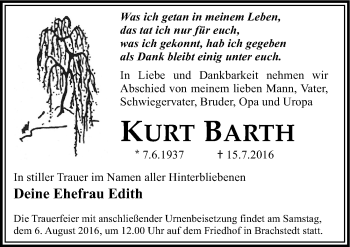 Traueranzeige von Kurt Barth von Mitteldeutsche Zeitung Halle/Saalkreis