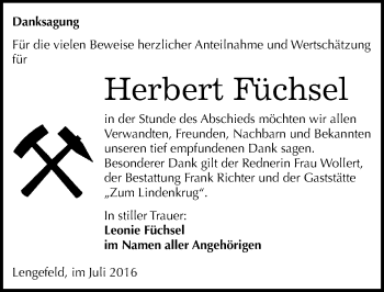 Traueranzeige von Herbert Füchsel von Mitteldeutsche Zeitung Sangerhausen