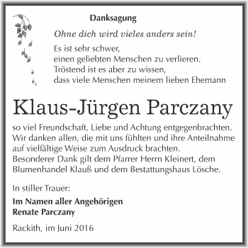 Traueranzeige von Klaus-Jürgen Parczany von Super Sonntag Wittenberg