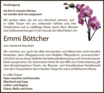 Traueranzeige von Emmi Böttcher von WVG - Wochenspiegel Dessau / Köthen