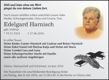 Traueranzeige von Edelgard Harnisch von Super Sonntag Zeitz
