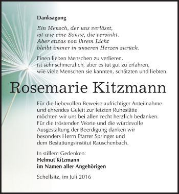 Traueranzeige von Rosemarie Kitzmann von Mitteldeutsche Zeitung Naumburg/Nebra