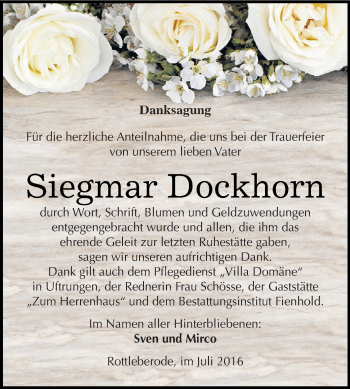Traueranzeige von Siegmar Dockhorn von Super Sonntag SGH Mansf. Land