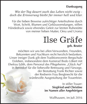 Traueranzeige von Ilse Gräfe von Mitteldeutsche Zeitung